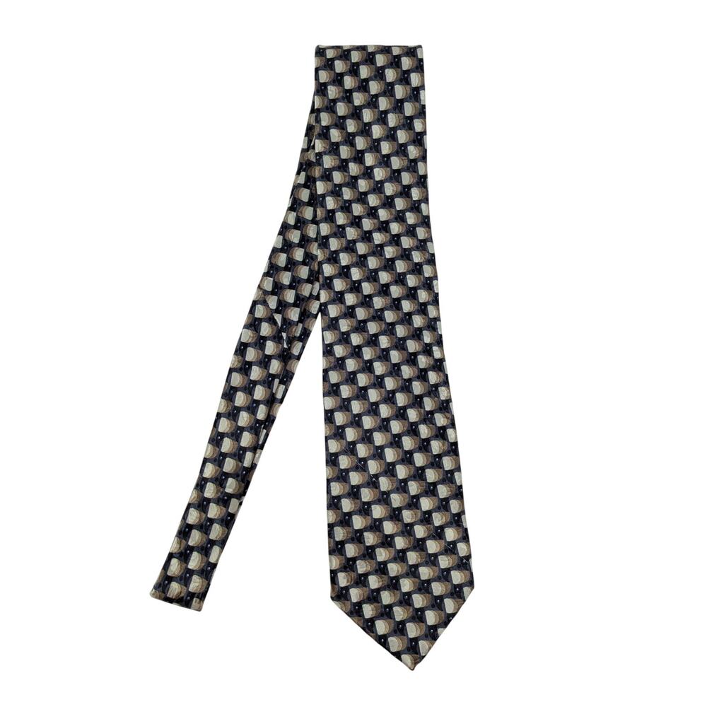 Ermenegildo Zegna Illusion Dot Print Silk Neck Tie Gray Blue Pointed Work Formal